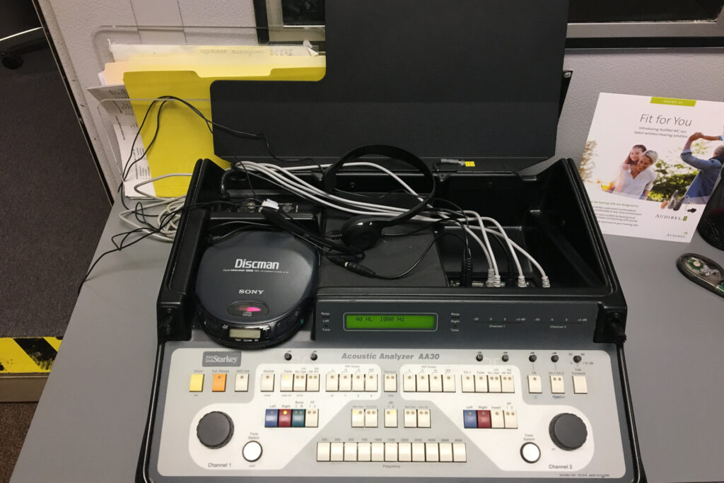 close-up of Acoustic Analyzer AA30 audiometer on desk
